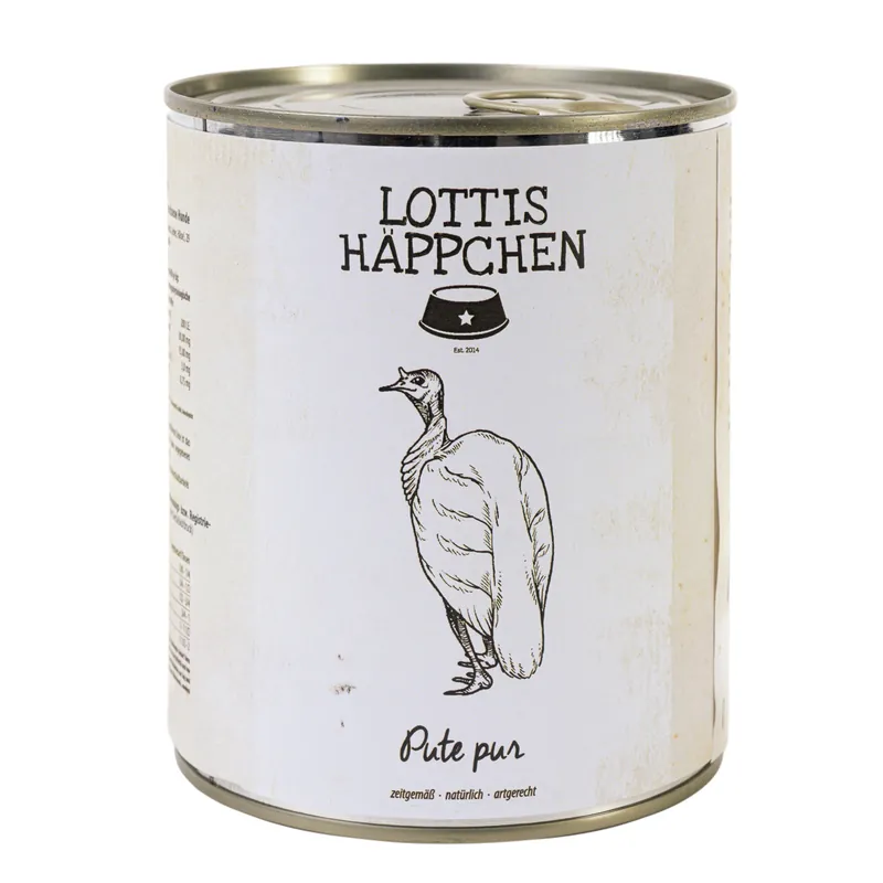 Sparpaket 6 x 800 g Lottis Häppchen Pute Pur Hunde Nassfutter Wochenendangebot